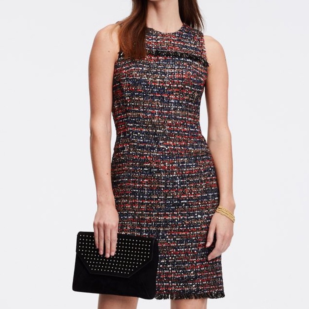 Ann Taylor Tweed Wool Blend Fringe Sheath Dress Sz. 4